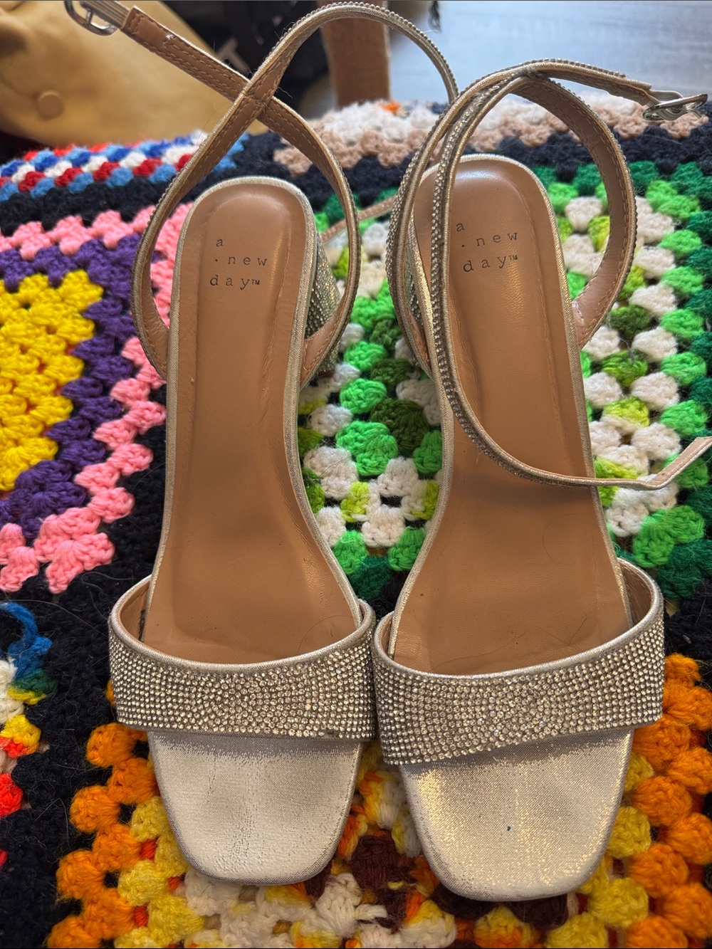a new day Silver Rhinestone Ankle-Strap Heels